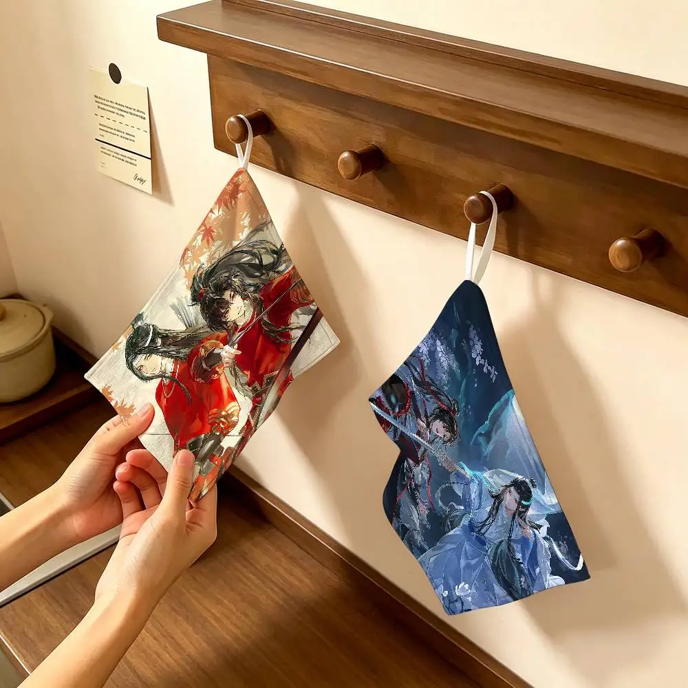 Mo Dao Zu Shi Cute Anime Thickened Polyester Cotton Hanging Towel, High Absorbent Hand Wiping Towel for Indoor Use