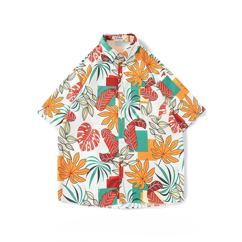 

Summer Men's Retro Hawaiian Vacation Travel Short Sleeve Floral Shirt Casual Loose Fit Handsome Beach Half Sleeve Printed Shirt