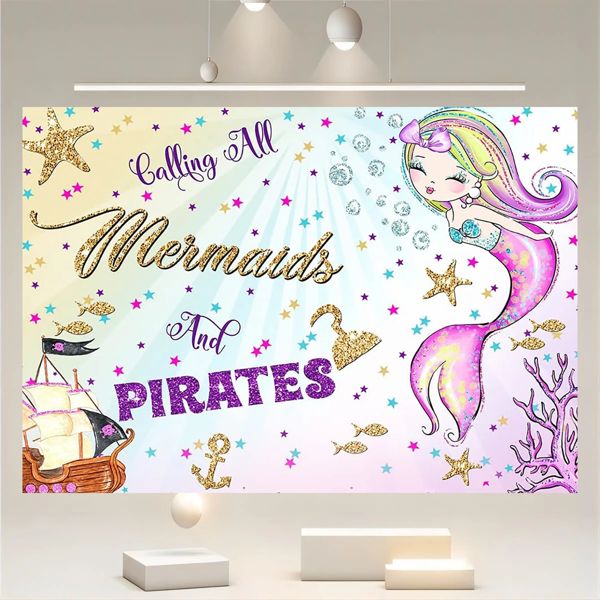 Happy Birthday Backdrop Under The Sea Mermaid Background Decor Kids Girls New Born Baby Shower Welcome Banner Room Photography