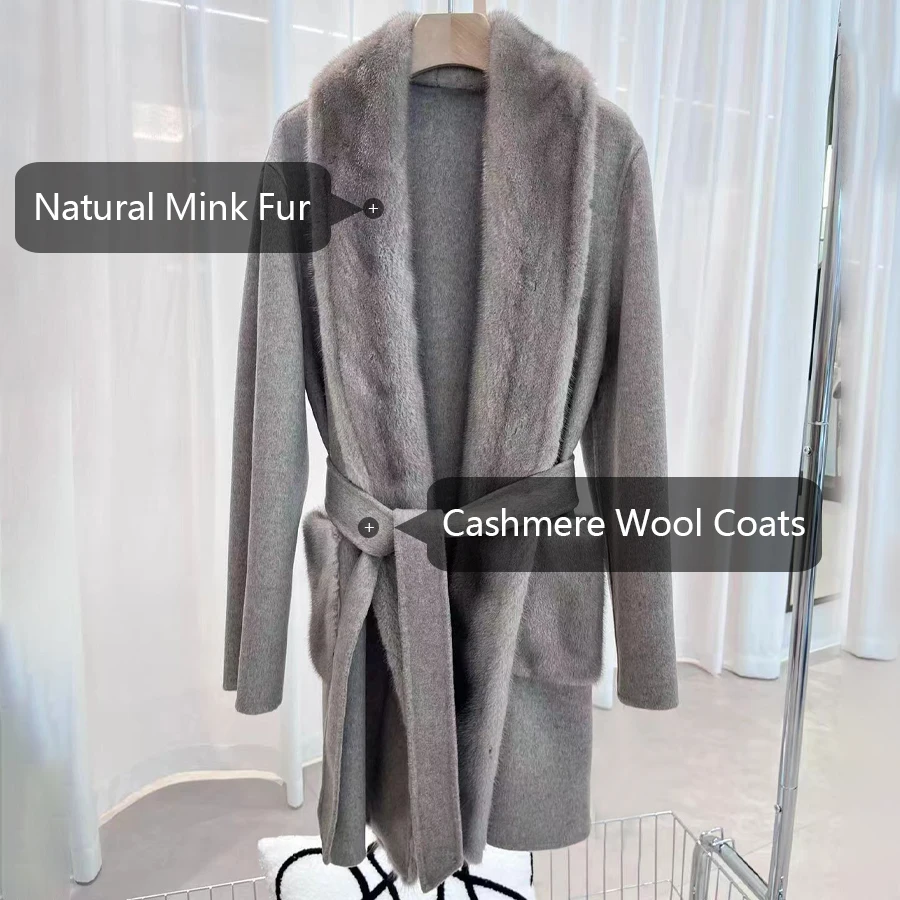 Chaqueta de mezcla de lana con cinturón a juego para mujer, abrigo de lana de lujo para mujer, abrigo de Cachemira de nuevo estilo para mujer