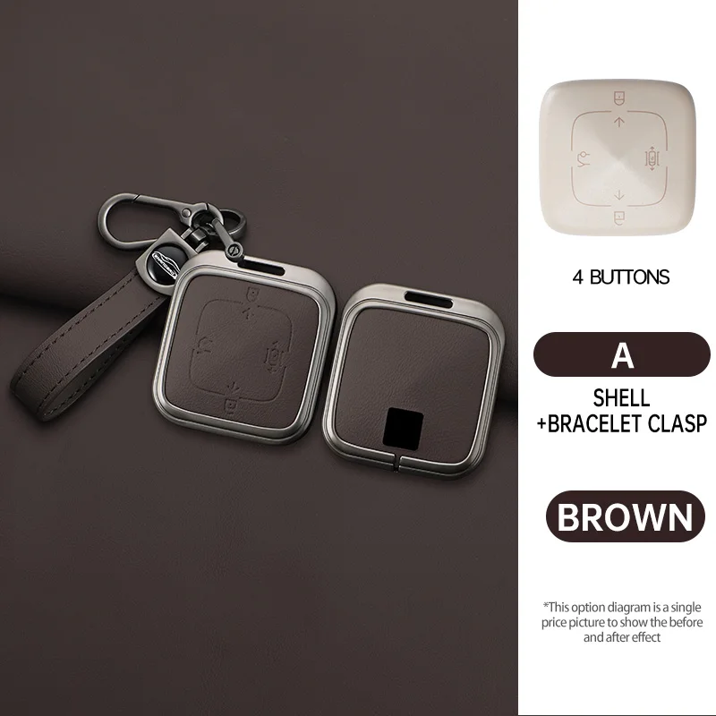 Auto-accessoires Zinklegering Lederen Sleutelhulsel Cover Houder Ketting Voor ZEEKR Zeekr 7X 2024 2025 Smart Afstandsbediening Sleutel Beschermhoes