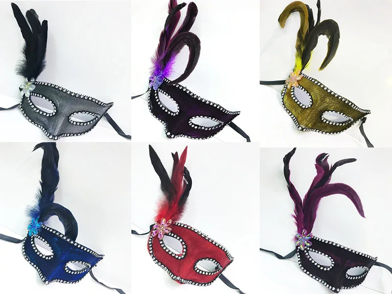 Side feather fabric coating venetian mask mixed color 12 pcs