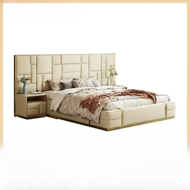 As A Bed King Size Luxury Bedroom Furniture Set Wooden Headboard and Nightstands Lit Deux Place with Double Bed Side Table