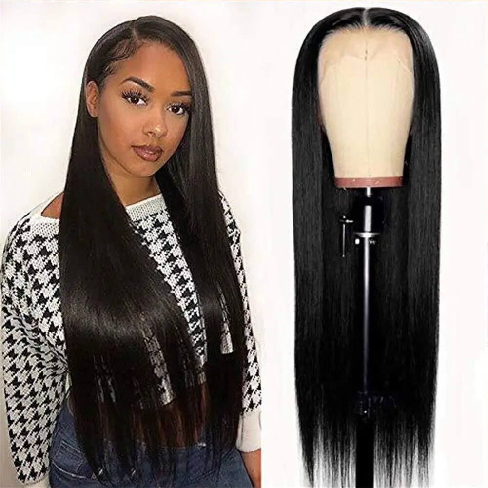 

Natural Synthetic Lace Front Wigs Black Long Straight Soft Hair Heat Resistant