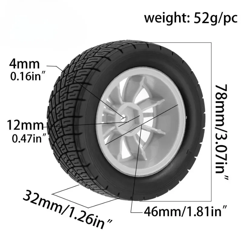 

4PCS 78MM Rally Rubber Tires Wheel Rim Set Compatible with Off-Road RC Car HPI WR8