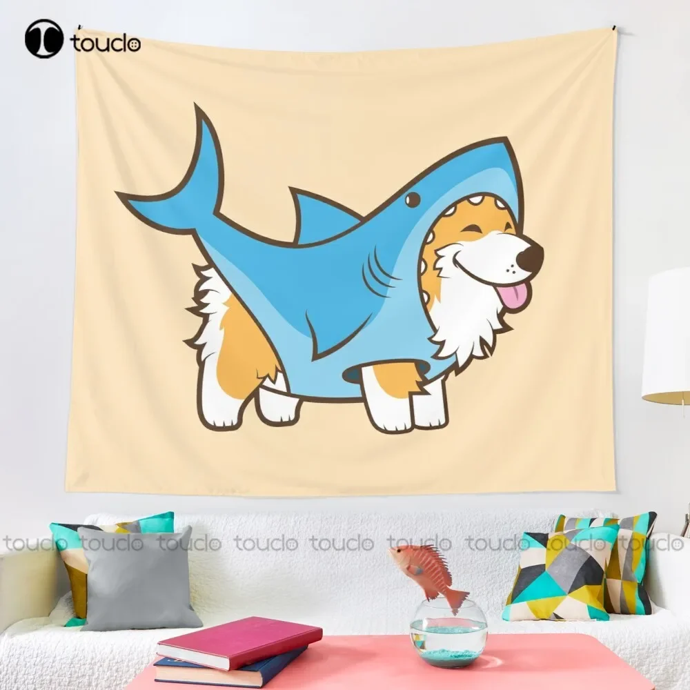 Corgi In A Shark Suit Tapestry New Tapestry Tapestry Wall Hanging For Living Room Bedroom Dorm Room Home Decor Background Wall