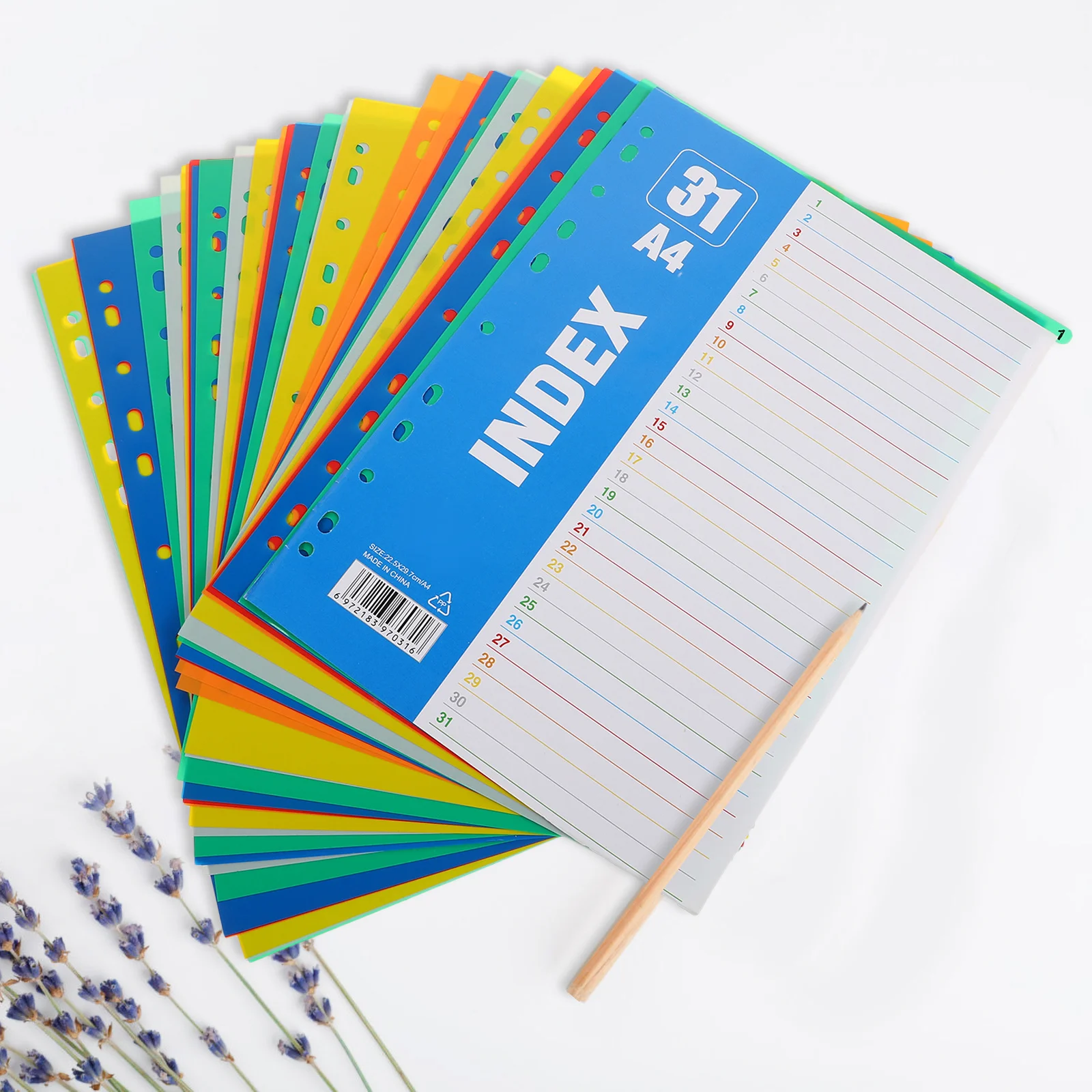 1Set Aesthetic Binder Index Dividers 1-31 Number Labels A4 11-Hole Loose-Leaf Page Markers for Notebook File Folder