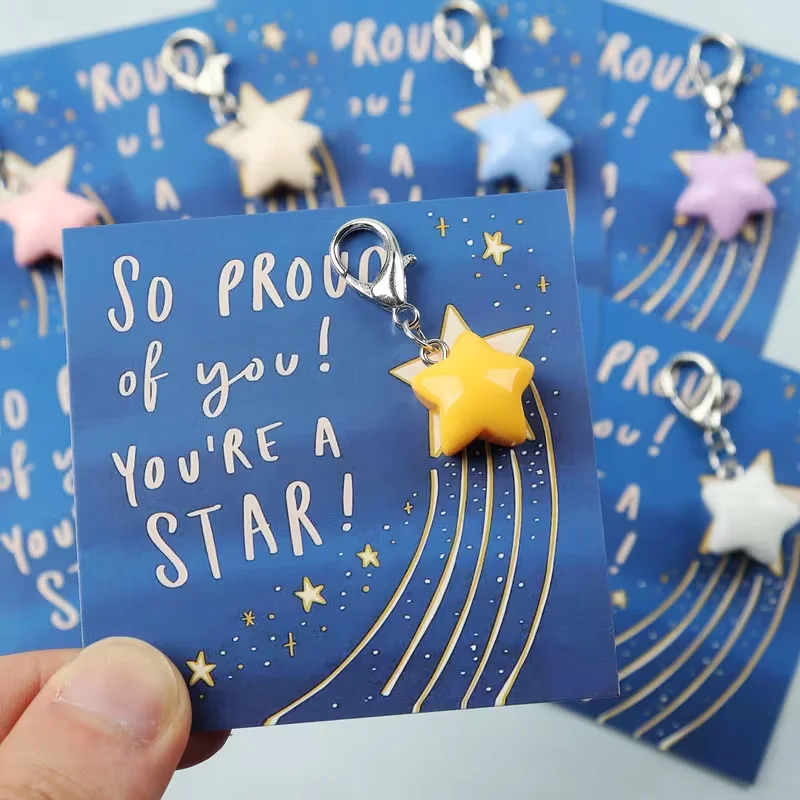 8 Pastel Mini Star Keychains, with an Inspirational Card That Says "You Are a Star, I'M Proud of You!", Suitable for Birthdays, Graduation Ceremonies, Back-To-School Season, Inspirational Gifts, Bag A image 5
