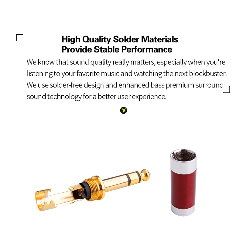 6.35MM Konektor Jack 3 Tiang Stereo Core Amplifier Mikrofon 6.3MM Jack 1/4 Konektor Plug Laki-laki untuk Speaker Gitar Kabel Aux