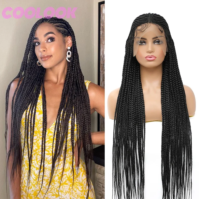 36 Inch Braided Wigs Synthetic Lace Front Wig 13x8 Lace Frontal Wig Knotless Cornrow Braided Wig Box Lace Braids for Black Woman