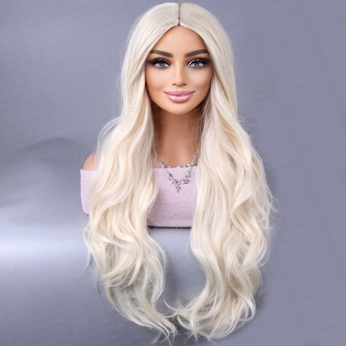 

Long Wavy Cosplay Wig Bleach blonde Heat Resistant Hair Layered Women