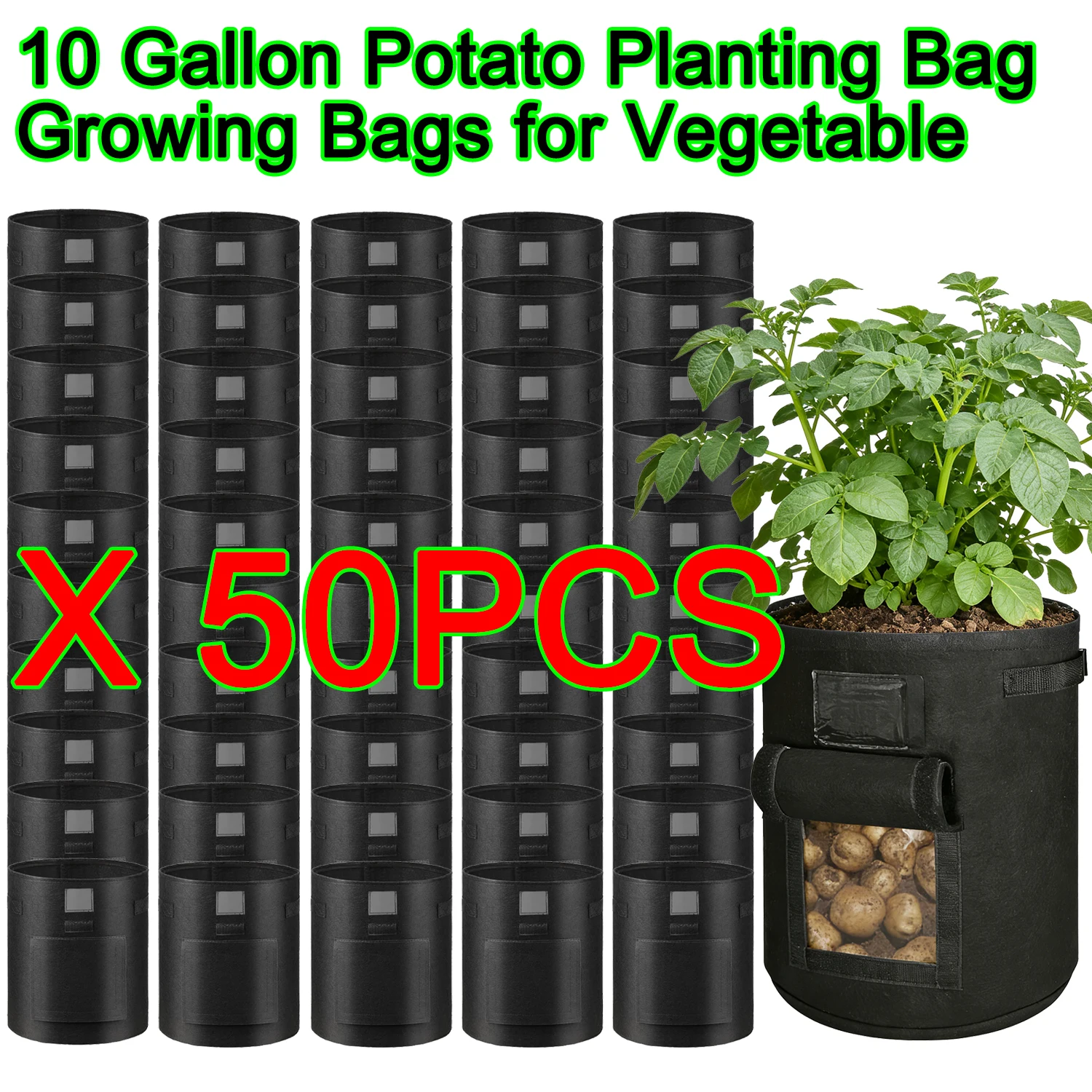 50 Pcs 10 Gallon Grow Bags for Vegetables Potato Strawberry Garden Accessories Grow Bags for Plants with Handles Free Shippiing
