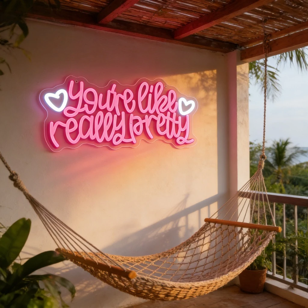 Youre Like Really Pretty Pink Blue Heart LED Neon Sign Girls Bedroom Wall Art USB Powered Night Light Friendship Gift Decor