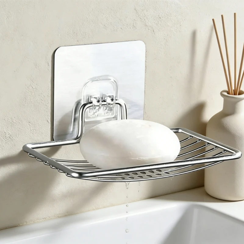 Stainless Steel Soap Rack Punch-free Nail-free Bathroom Single Layer Drain Wall Hanging Soap Box Luxury Shelf Storage Organizer