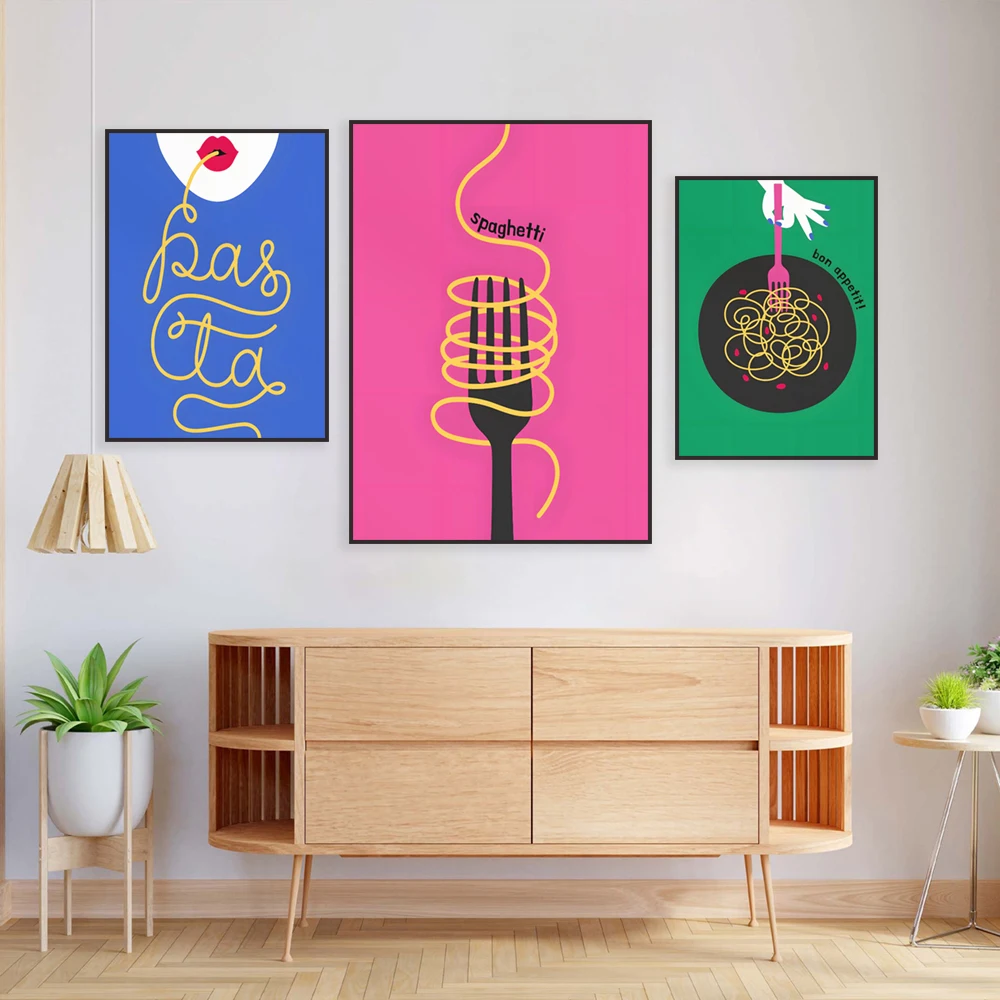 طباعة فنية سباغيتي ملونة، ديكور جدار المطبخ بريبي، طبق المعكرونة، ملصق عشاق المعكرونة