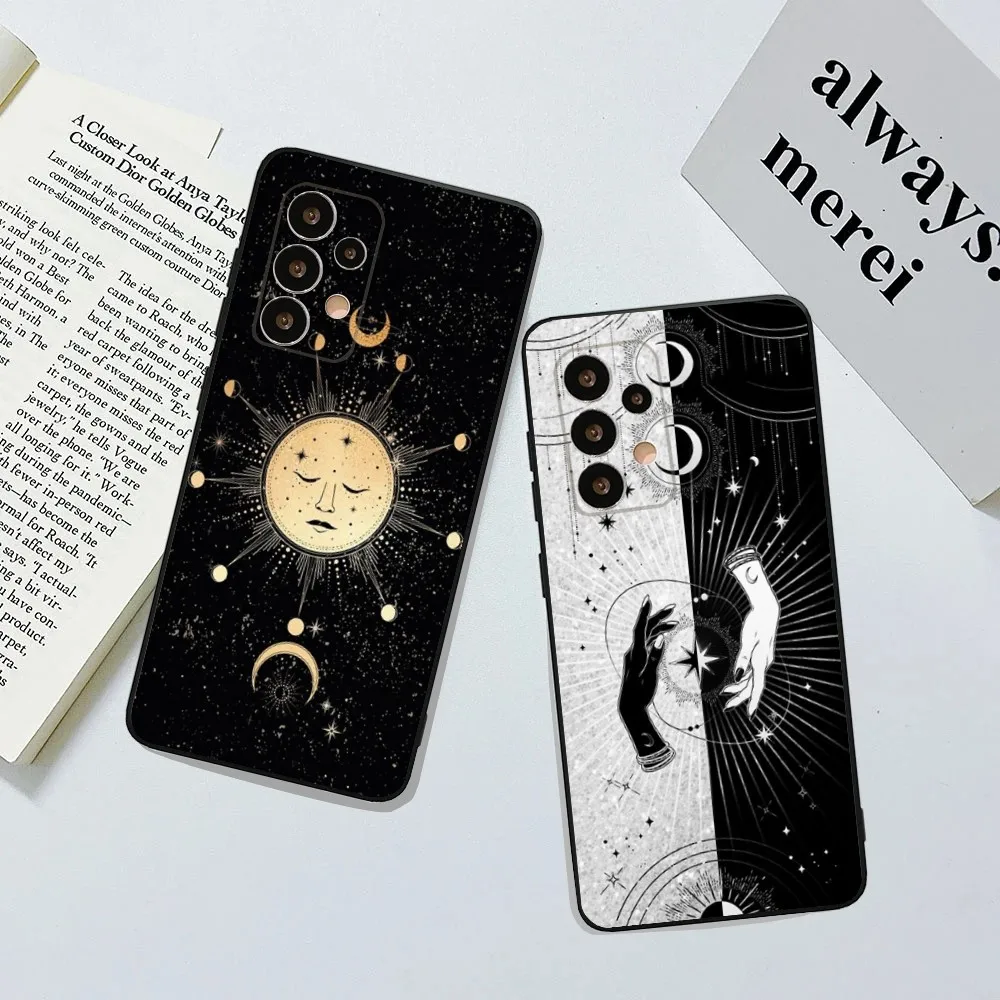 Suns Moons Astrological Phone Case For Samsung Galaxy A13,A21s,A22,A31,A32,A52,A53,A71,A80,A91 Soft Black Cover