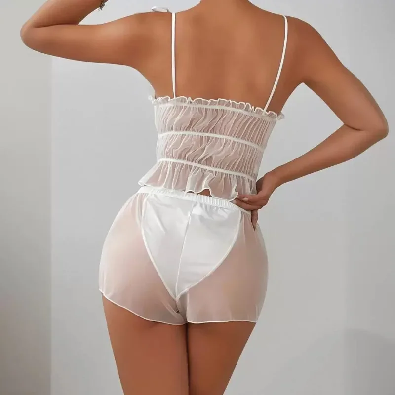 2024 ربيع وصيف جديد بلون الملابس الداخلية مجموعة المرأة مثير السباغيتي حزام الملابس الداخلية منتصف الخصر منظور اللباس الداخلي مجموعة