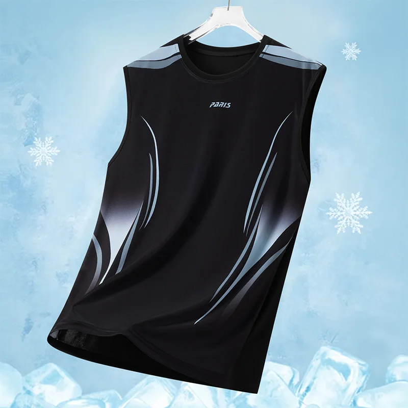 Men's Gradient Sports Vest Lightweight Sleeveless Round Neck T-Shirt Summer Running Trendy Loose Fit Youth Cross-Border