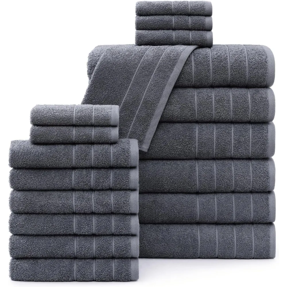 

100% Cotton Luxury Bathroom Towel Set - 18 Pc - Ring Spun, Quick Dry, Soft & Highly Absorbent - 6 Bath, 6 Washcloth