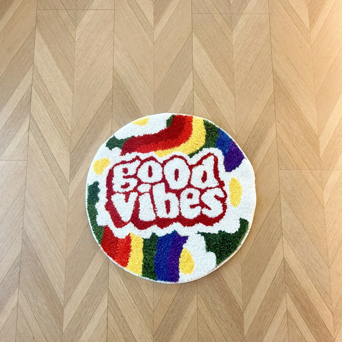

Коврик Good Vibes Rainbow Tufted, мягкий пушистый противоскользящий круглый коврик для спальни и гостиной, позитивный эстетичный декор для дома