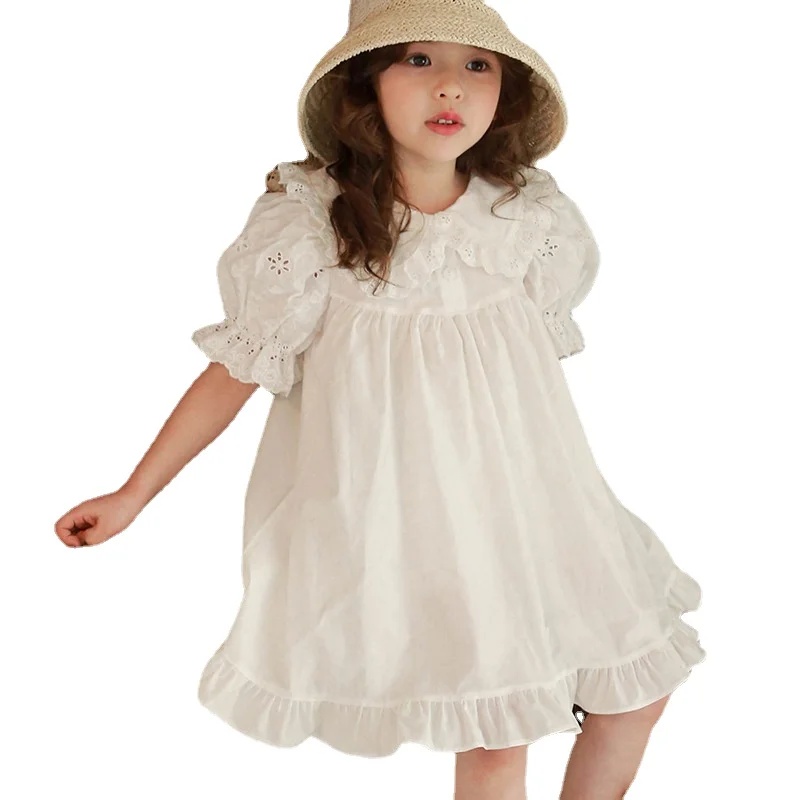 

Cute Baby Girl cotton Dress 1-12Years Princess Kids short Sleeve Peter Pan Collar A-line One-Pieces Korea Summer Clothes CC116