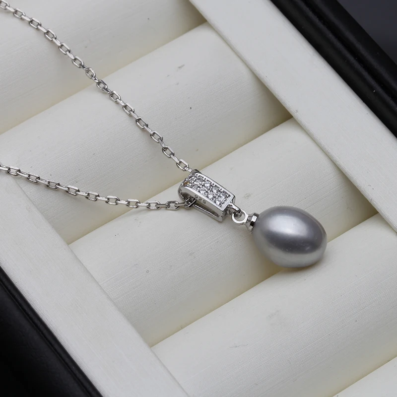 Natural Freshwater Pearl Pendant Necklace For Women,Wedding Moon Pendant 925 Silver Chain Necklace Gift