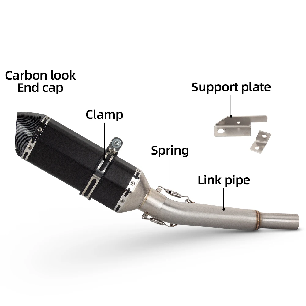 For BajajPulsar NS200 NS 200 51mm Escape Moto Slip-on Motorcycle Exhaust Middle Link Elbow Pipe with 370MM Muffler Modify System