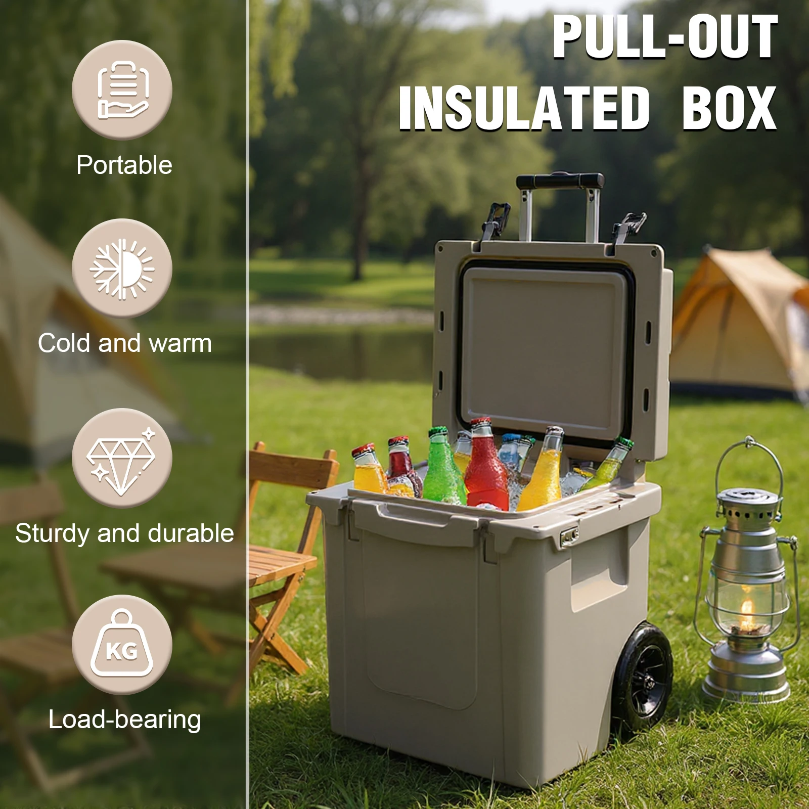 

5L Insulated Hard Cooler with Retractable Handle Outdoor Portable Cooler Box Rolling Cooler for The Beach Camping Picnics & More