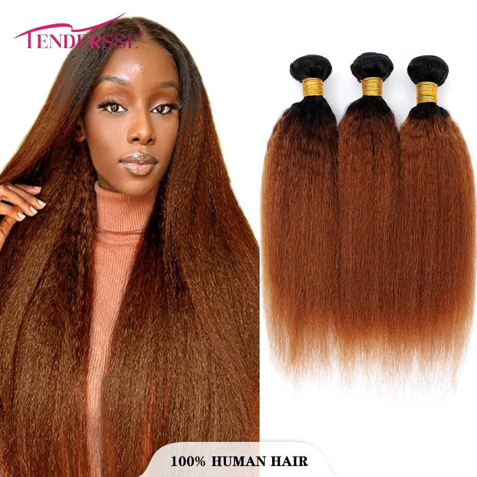 Tendresse 10A Kinky Straight Hair 3 Bundles Yaki Straight Human Hair Extensions Human Hair Indian Remy Hair Wave for Black women