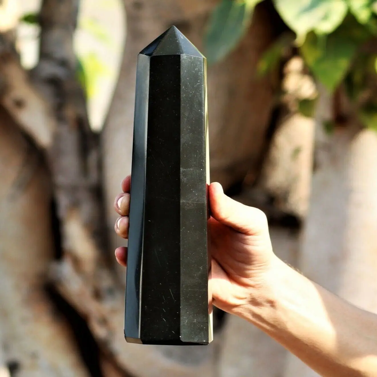 Natural Black Tourmaline Column,Quartz Crystal Wand,Mineral Healing Reiki Energy Stone Tower,Degaussing Meditation Decor