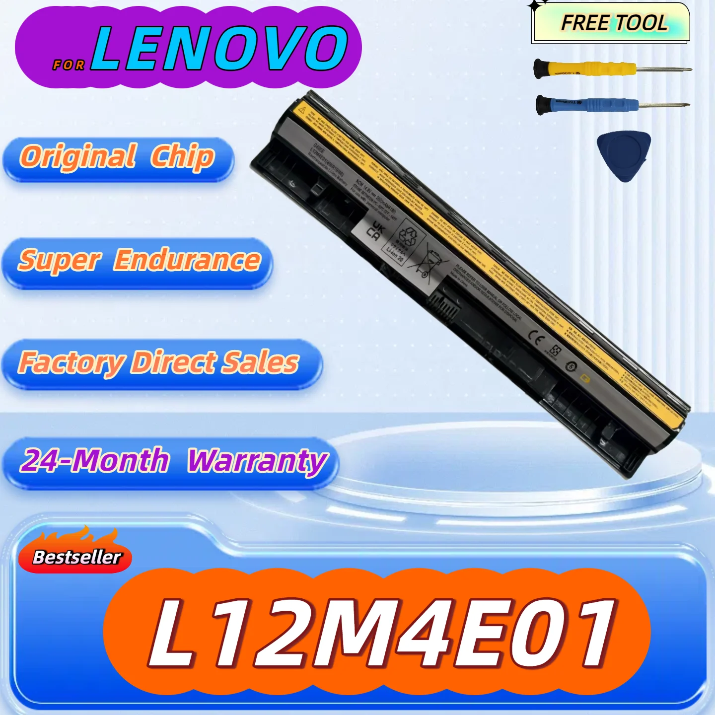 

L12M4E01 L12S4E01 Battery for Lenovo G400S G410S G500 G510S G405S G505S S510P S410P Z501 Z710 L12L4A02 Free Tool+24M Warranty