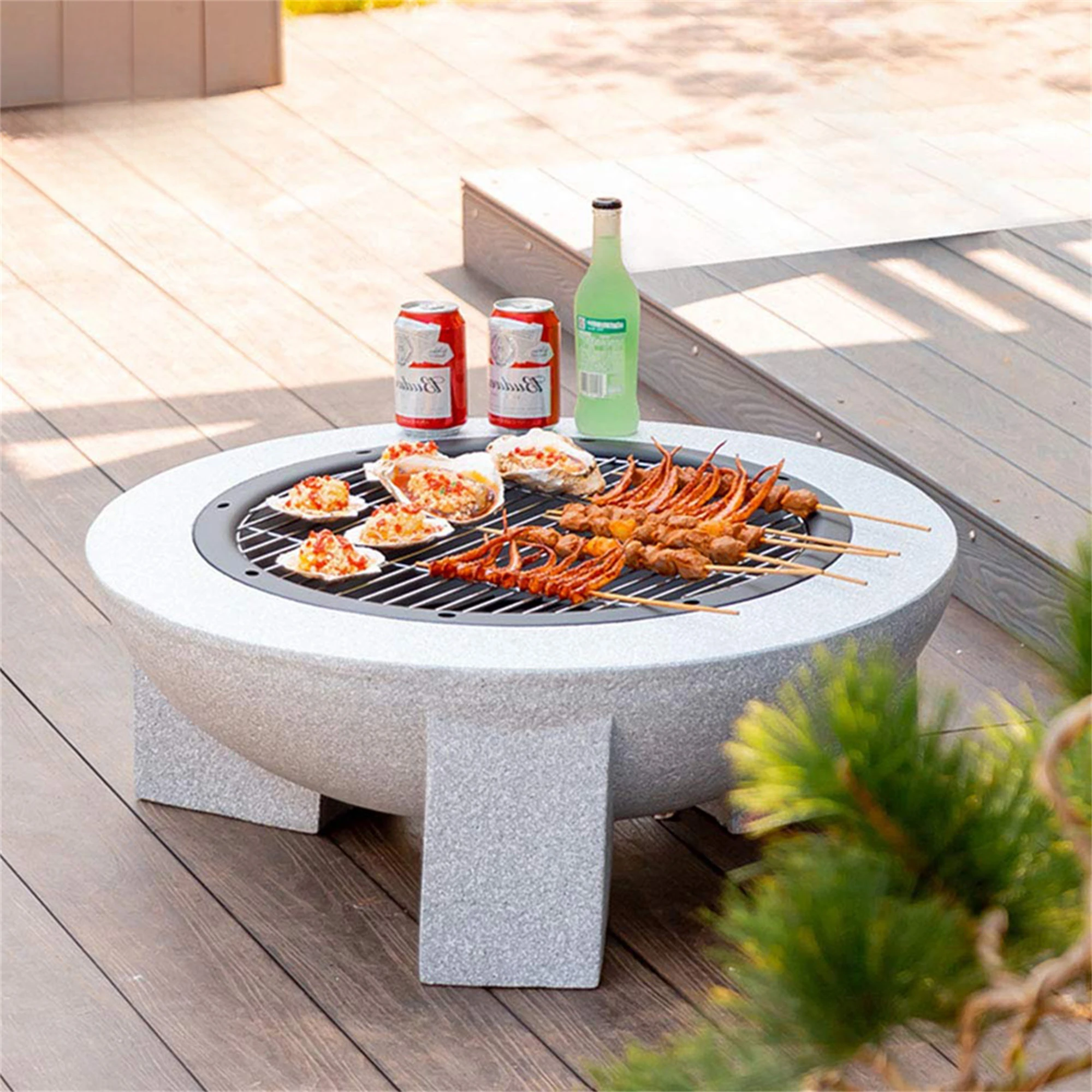 BBQ Grill Garden Round Fire Bowl Wood MGO Stone Outdoor Fire Pit