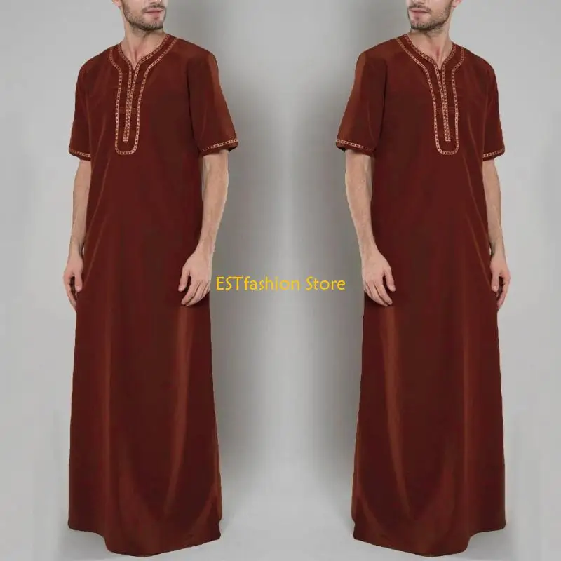 

Y5GC Fashion Half -рукав мусульманские платья мягкие абайя халат Исламская одежда Подарки для мужчин