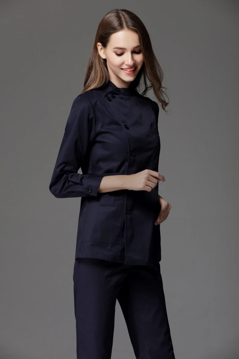 Winter Front Side Button Opening Long Sleeve Nurse Uniform Women Skin Caring Dental Clinic Top and Pant Working Outwear