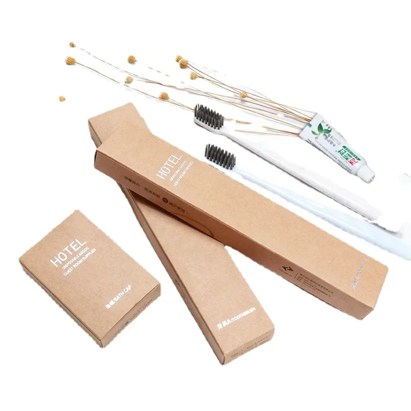 High-grade Resort Hotel Disposable Toiletries Guesthouse Guest Room Toothbrush Toothpaste Set Can Be Customized  50PC