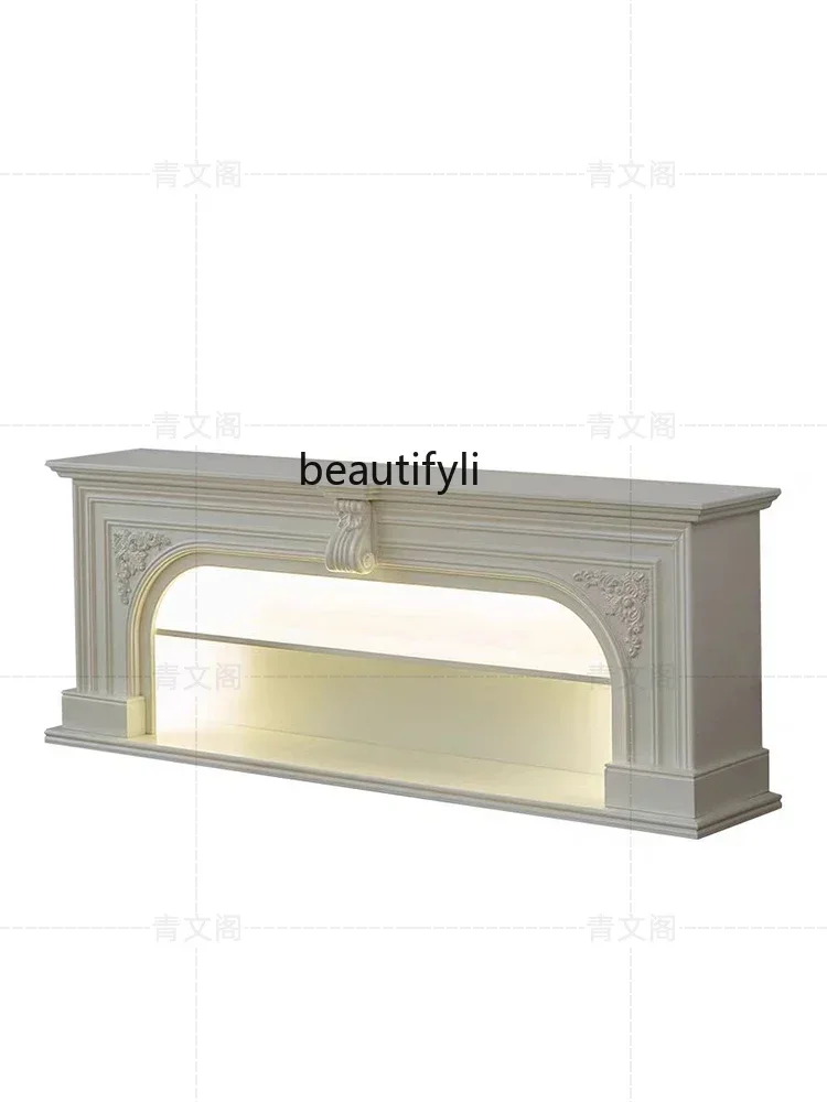 

French Carved Solid Wood Fireplace TV Cabinet Simple Entrance Cabinet Living Room Light Luxury Curio Cabinet