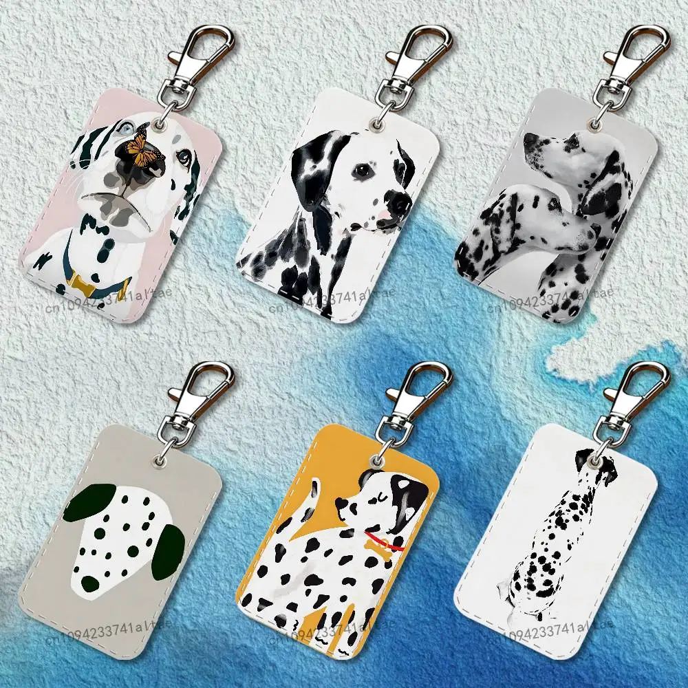 

Cute Dalmatian Dog Rectangle Card Case Leather Card Holder Keychain Key Ring Transportation Card Case