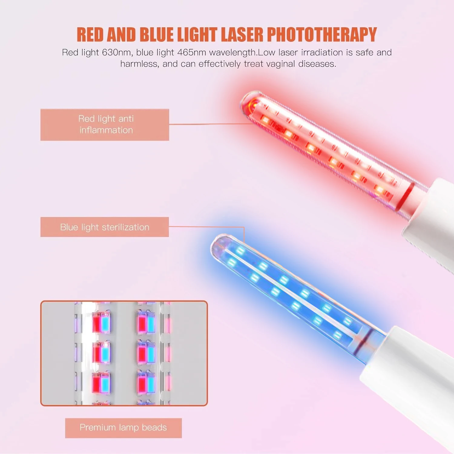 Female Gynecological Vaginitis Therapy Device  LED Vaginal Massage Red Light Blue Light Vaginal Pelvic Inflammation Therapy