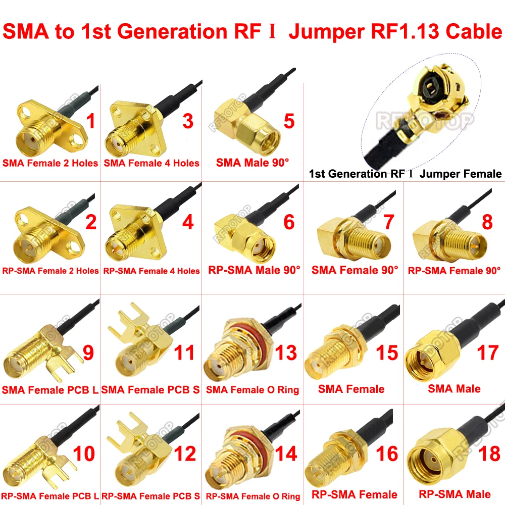 WiFi Radio Antenna RFⅠ Jumper SMA Male/Female Connector to uFL/IPX1 1st Generation Female RF1.13 Cable Extension Pigtail IPX-SMA