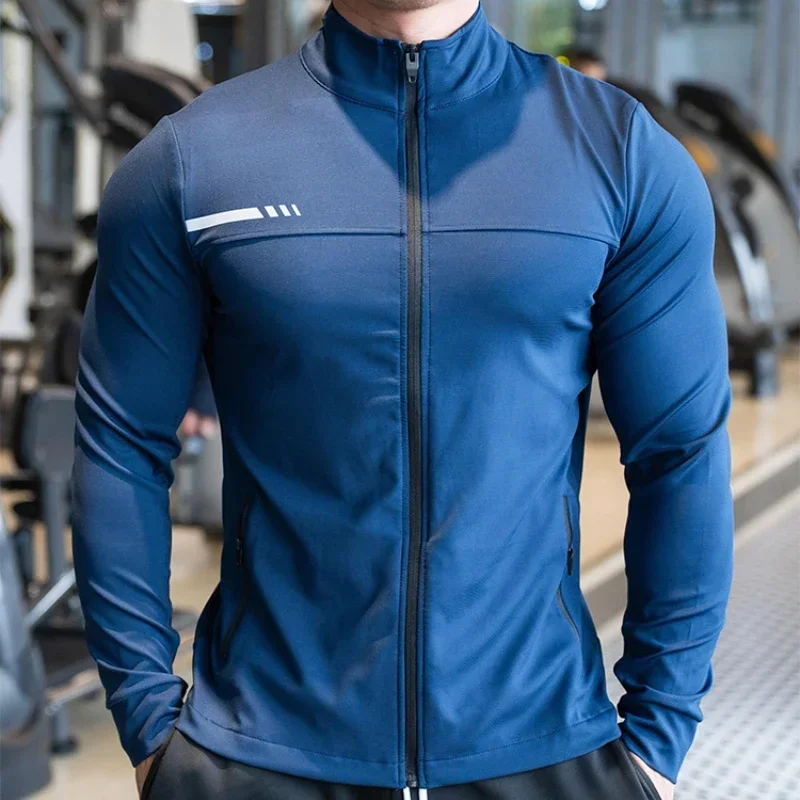 Mens Gym Fitness Shirts Tops High Quality Running Sport Jacket Outdoor Workout Sunscreen Clothing Training Sweatshirt Zipped