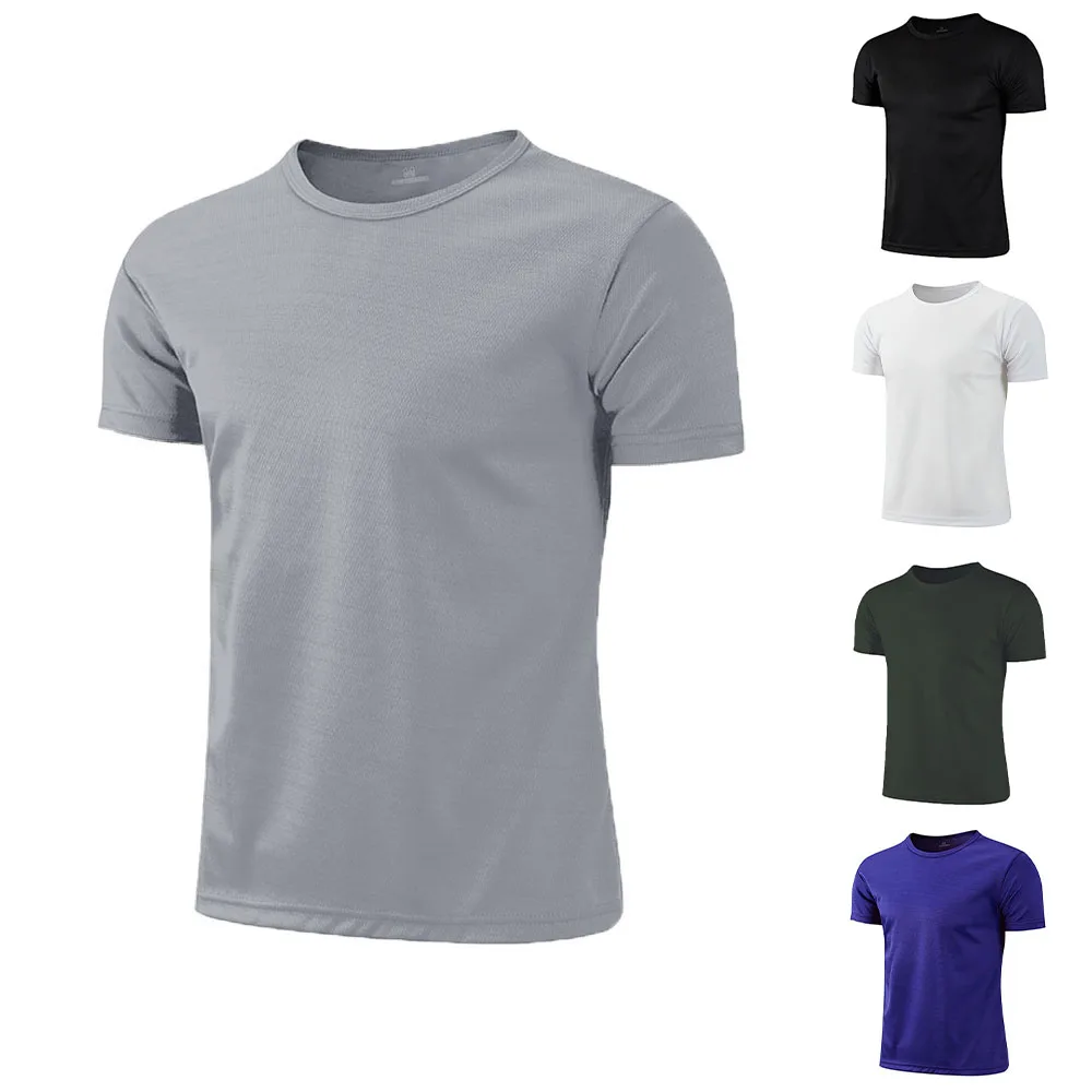 Sommer Neues Herren Schnelltrocknendes T-Shirt Atmungsaktives Leichtes Sport-Shirt Rundhals Einfarbig Kurzarm Oberteil Bequemes T-Shirt