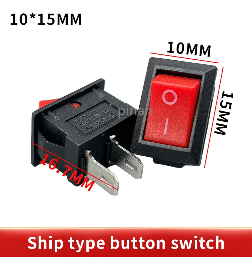 5/10 pcs KCD11 15*10 2 Pin 3A 250V Boat Switch Red Black White Snap-in SPST ON OFF Rocker Position MINI Switch 15mmx10mm