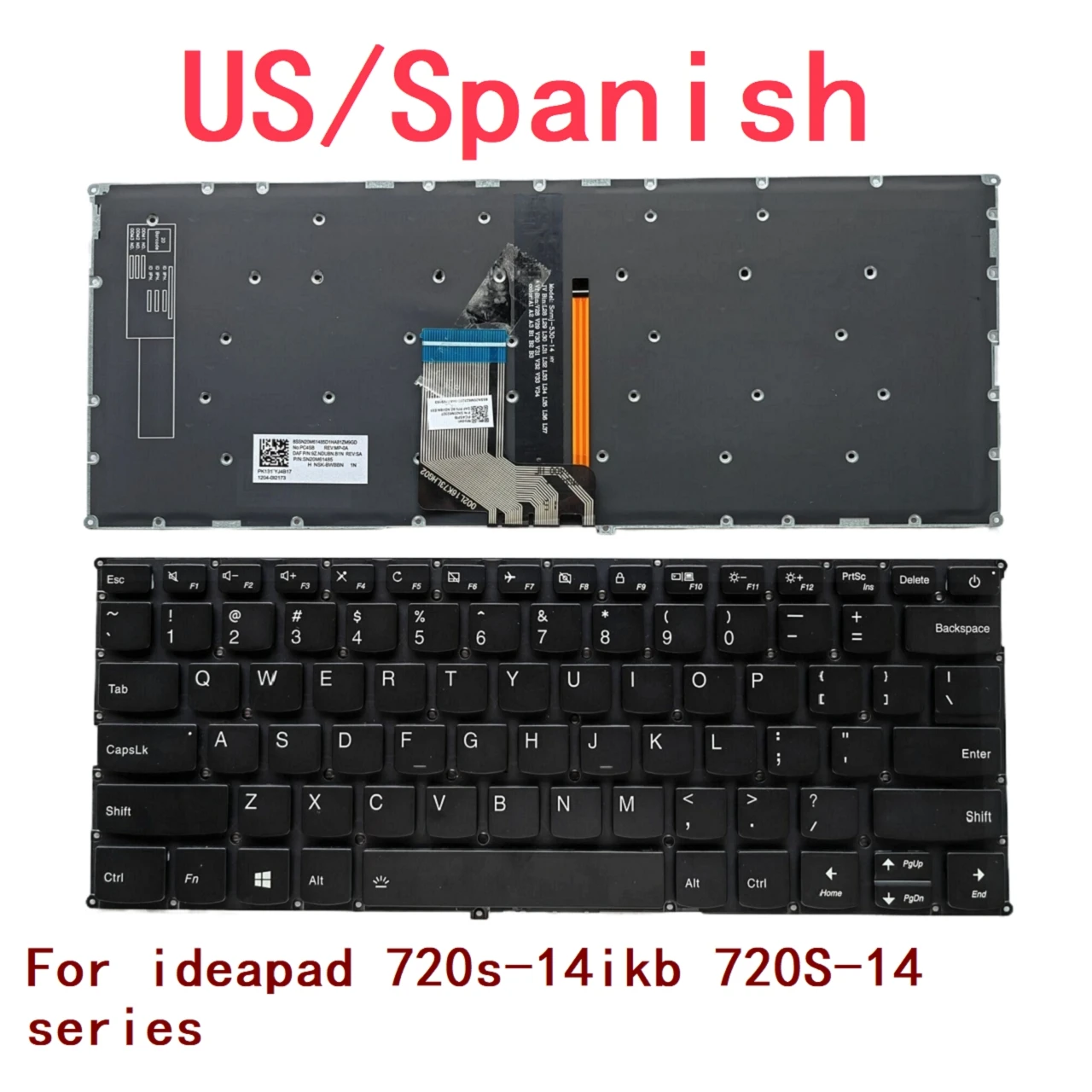 Teclado retroiluminado para Lenovo Laptop, EUA, Espanhol, Notebook, PC, Lenovo IdeaPad 720s-14ikb, Série 720S-14, LCM16K8, SN20M62403, Novo