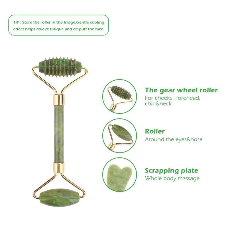 اليشم العلاج الطبيعي كشط تدليك الأسطوانة ، مدلك الوجه الطبيعي ، مجموعة كشط الوجه ، غوا شا #2