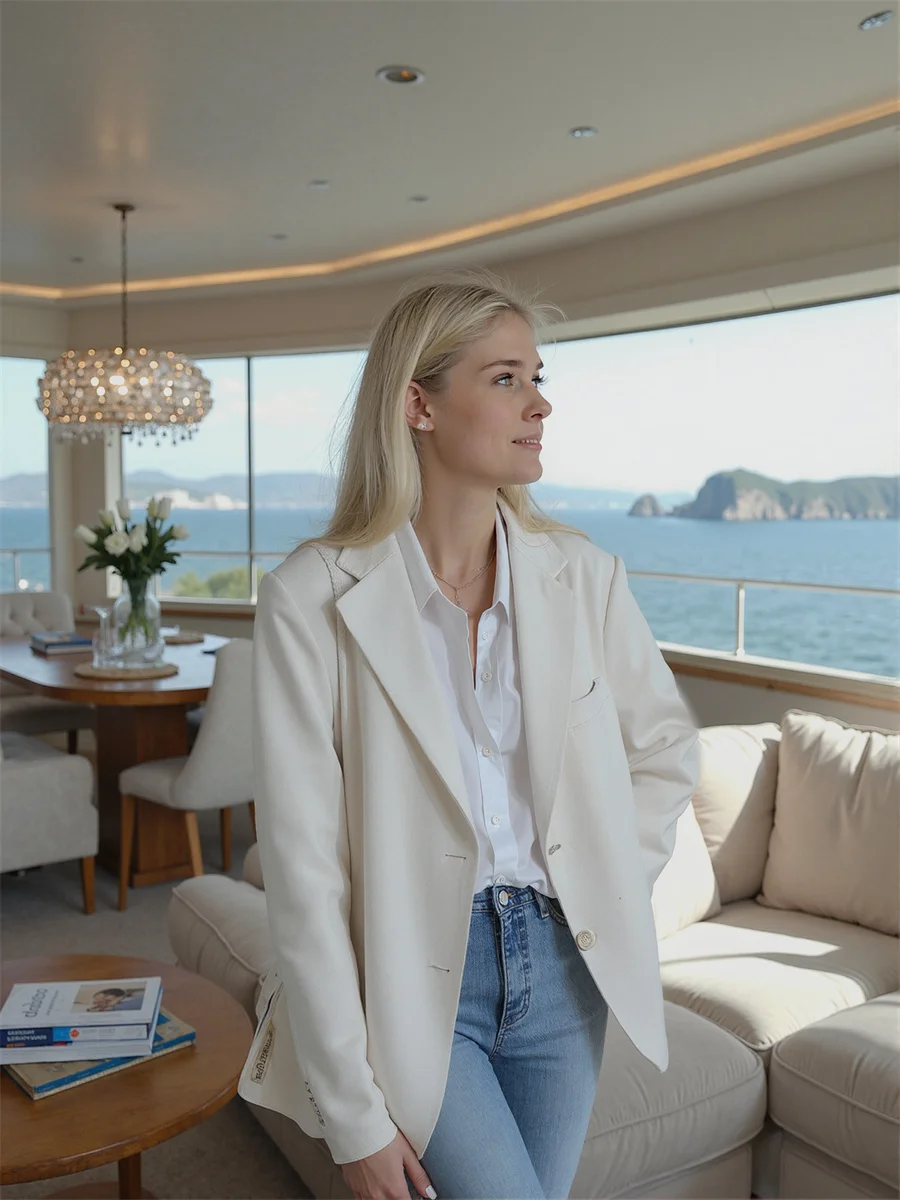 Solide einreihige klassische Blazer für Damenkleidung, strukturiertes Doodle-gefüttertes gemischtes Umarmungsfaden, schräg, akademisch, zart