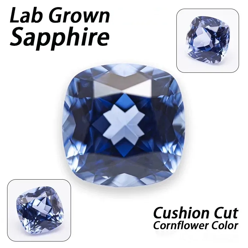 Lab Grown Sapphire Square Cushion Cut Cornflower Color Charms Jewelry Making Ring Necklace Earrings Main Materials Certificate