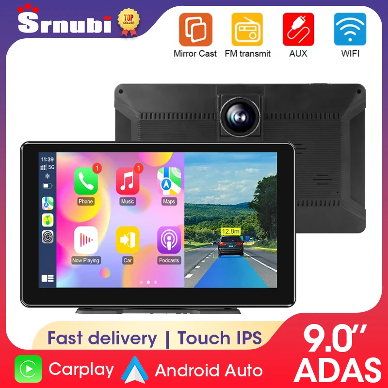 Srnubi 4K ADAS 9 بوصة داش كام لاسلكي CarPlay و أندرويد السيارات سيارة DVR نظام تحديد المواقع والملاحة سيري التحكم الصوتي تسجيل مزدوج Dvr #1