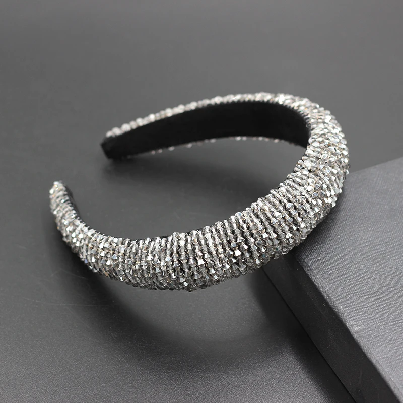 High Skull Top Ball Rhinestone Hair Accessory European Style Fashion Crystal Sponge Headband Luxury Handmade Beads Hairband 574