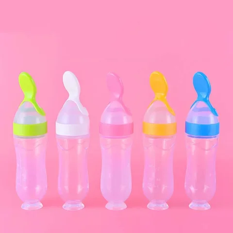 아기 쌀 페이스트 병, 실리콘 보틀 짜기 밥 가루 숟가락 흡입 컵