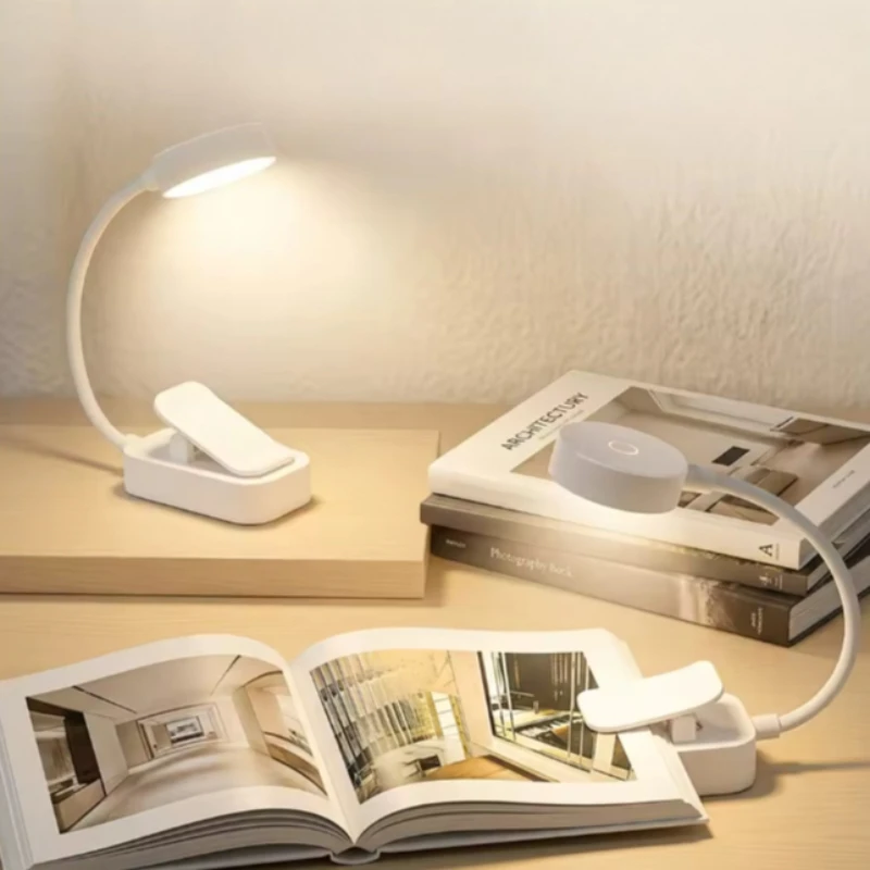LED Clip on Book Light Portable Reading Light Battery Powered 3 Color Eye Protection Stepless Dimmable Mini Desk Lamp